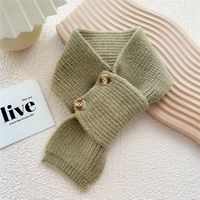 Button Cross Knit Short Small Scarf Autumn And Winter Student Wool Warm Scarf sku image 2