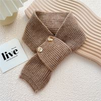 Button Cross Knit Short Small Scarf Autumn And Winter Student Wool Warm Scarf sku image 3