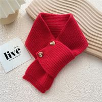 Button Cross Knit Short Small Scarf Autumn And Winter Student Wool Warm Scarf sku image 4