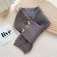 Button Cross Knit Short Small Scarf Autumn And Winter Student Wool Warm Scarf sku image 5