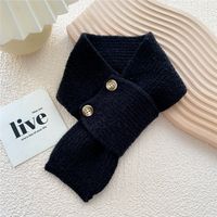 Button Cross Knit Short Small Scarf Autumn And Winter Student Wool Warm Scarf sku image 6