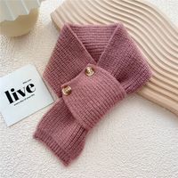 Button Cross Knit Short Small Scarf Autumn And Winter Student Wool Warm Scarf sku image 7