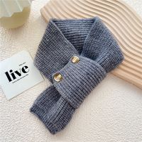 Button Cross Knit Short Small Scarf Autumn And Winter Student Wool Warm Scarf sku image 8