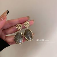 925 Silver Needle Resin Geometric Earrings Korean Retro Irregular Earrings Ins Hong Kong Style Personality Wild Earring Temperament sku image 1