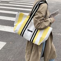 Canvas Large Capacity Fashion Striped One-shoulder Underarm Bag Autumn And Winter Texture Sports Tote Bag main image 6
