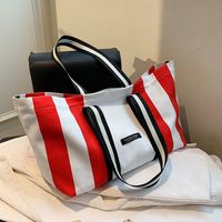 Canvas Large Capacity Fashion Striped One-shoulder Underarm Bag Autumn And Winter Texture Sports Tote Bag main image 5