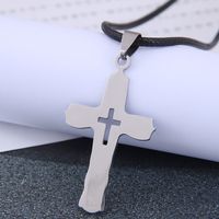 Korean Fashion Hip-hop Simple Cross Stainless Steel Temperament Wax Rope Necklace main image 1