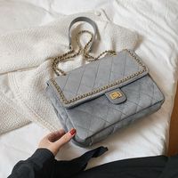 Lingge Embroidery Thread Bag New Bag Autumn Chain Messenger Bag Suede One-shoulder Small Square Bag sku image 3