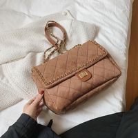 Lingge Embroidery Thread Bag New Bag Autumn Chain Messenger Bag Suede One-shoulder Small Square Bag sku image 4