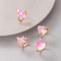 New Jewelry Pink Mushroom Star Drop Oil Ring Four Piece Set sku image 1