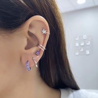 Europe And America Cross Border Sterling Silver Needle Multi-color Zircon Stud Earrings Women's Simple Small Square Fashion All-match Silver Ear Studs main image 5