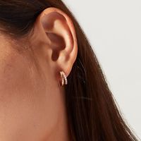 Korean Version Of S925 Silver Needle Diamond Geometric Double Hoop Copper Earrings main image 3