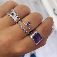 New Elegant Copper Ring Tail Ring With Purple Round Zircon Plated 18k Gold Fashion Female Ring Wholesale main image 3
