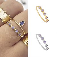 New Elegant Copper Ring Tail Ring With Purple Round Zircon Plated 18k Gold Fashion Female Ring Wholesale main image 4