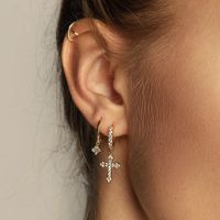 European And American Geometric Cross Earrings Cross-border Hot Sale Diamond-studded Copper Earrings main image 4