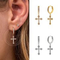 European And American Geometric Cross Earrings Cross-border Hot Sale Diamond-studded Copper Earrings main image 5