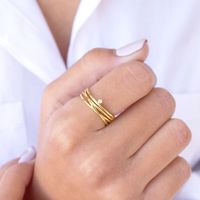 Cross-border Hot Sale Multilayer Diamond Copper Ring Female European And American Ins Simple Cold Style Zircon 18k Gold Index Finger Female Ring main image 4