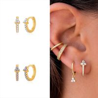 Cross-border European And American Personality Fashion Micro-inlaid Zircon Geometric Copper Earrings main image 2