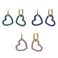European And American Small Fragrance Fashion Full Diamond Heart-shaped Hollow Copper Earrings main image 1