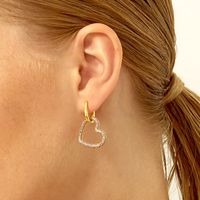 European And American Small Fragrance Fashion Full Diamond Heart-shaped Hollow Copper Earrings main image 3