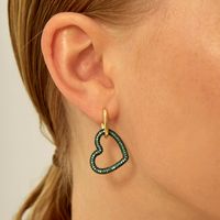 European And American Small Fragrance Fashion Full Diamond Heart-shaped Hollow Copper Earrings main image 4