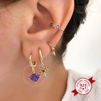 Ins White/purple Square Zircon Pendant Sterling Silver Needle Hoop Earrings For Women Europe And America Cross Border Round Studs main image 4