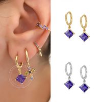 Ins White/purple Square Zircon Pendant Sterling Silver Needle Hoop Earrings For Women Europe And America Cross Border Round Studs main image 5
