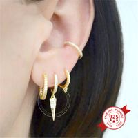 European And American Entry Lux Sterling Silver Needle Ins Geometric Cone Micro Inlaid Zircon French Style Ear Clip Fashionable Earrings Female main image 4
