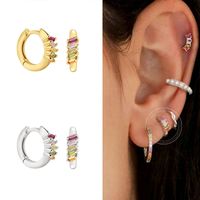 S925 Silver Needles Inlaid Colorful Zircon Geometric Round Earrings main image 5