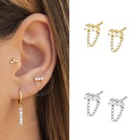 Korean Style Simple Three Zircon Hanging Ear Chain Earrings Temperament Party Ear Jewelry main image 5