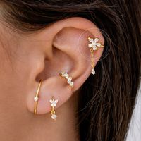 European And American Cute Flower Tassel Earrings Zircon Copper Plating 18k Gold Ear Clip Female No Pierced Personality All-match Ear Clip main image 3