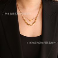 Double-layer Chain Star Five-pointed Star Necklace Clavicle Chain Titanium Steel main image 4