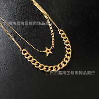 Double-layer Chain Star Five-pointed Star Necklace Clavicle Chain Titanium Steel main image 5