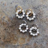 Retro Pearl Shell Beads Circle Cute Cotton Ear Buckle Titanium Steel Plated 18k Earrings main image 1