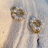 Retro Pearl Shell Beads Circle Cute Cotton Ear Buckle Titanium Steel Plated 18k Earrings main image 3