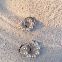 Retro Pearl Shell Beads Circle Cute Cotton Ear Buckle Titanium Steel Plated 18k Earrings main image 4
