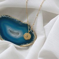Ethnic Style Blue Diamond Blue Eyes Gold Coin Necklace Clavicle Chain Titanium Steel Gold-plated main image 1