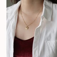 Ethnic Style Blue Diamond Blue Eyes Gold Coin Necklace Clavicle Chain Titanium Steel Gold-plated main image 3