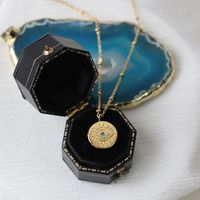 Ethnic Style Blue Diamond Blue Eyes Gold Coin Necklace Clavicle Chain Titanium Steel Gold-plated main image 5