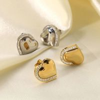 Simple Creative 14k Color Inlaid Zirconium Heart Stainless Steel Earrings main image 3