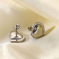 Simple Creative 14k Color Inlaid Zirconium Heart Stainless Steel Earrings main image 5