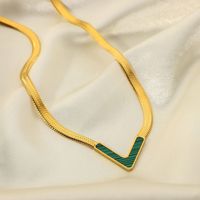 V-shaped Black Shell Green Malachite Natural White Shell Flat Snake Chain Stainless Steel 18k Gold Necklace main image 4