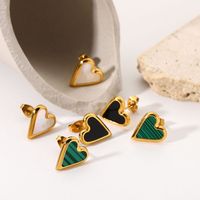 1 Pair Fashion Heart Plating Inlay Stainless Steel Shell Gold Plated Ear Studs main image 1