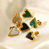 1 Pair Fashion Heart Plating Inlay Stainless Steel Shell Gold Plated Ear Studs main image 5