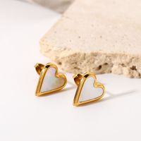 1 Pair Fashion Heart Plating Inlay Stainless Steel Shell Gold Plated Ear Studs main image 4
