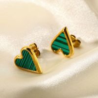 1 Pair Fashion Heart Plating Inlay Stainless Steel Shell Gold Plated Ear Studs main image 3