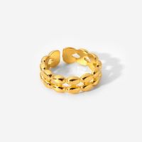 18 Karat Gold Edelstahl Ring Doppel Oval Erbsen Offener Ring Mode Ring Unabhängige Verpackung main image 6