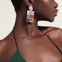 European And American Geometric Square Exaggerated Lattice Earrings main image 2