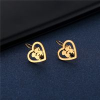 Stainless Steel Earrings Wholesale Love Lovers Hollow Gold Ear Clip Simple Heart-shaped Boys And Girls Kissing Earrings main image 4