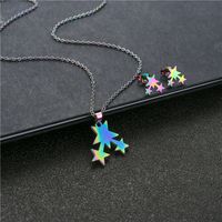 Stainless Steel Star Necklace Clavicle Chain Earrings Set Female Colorful Meteor Pendant Set Chain Earrings Wholesale main image 3